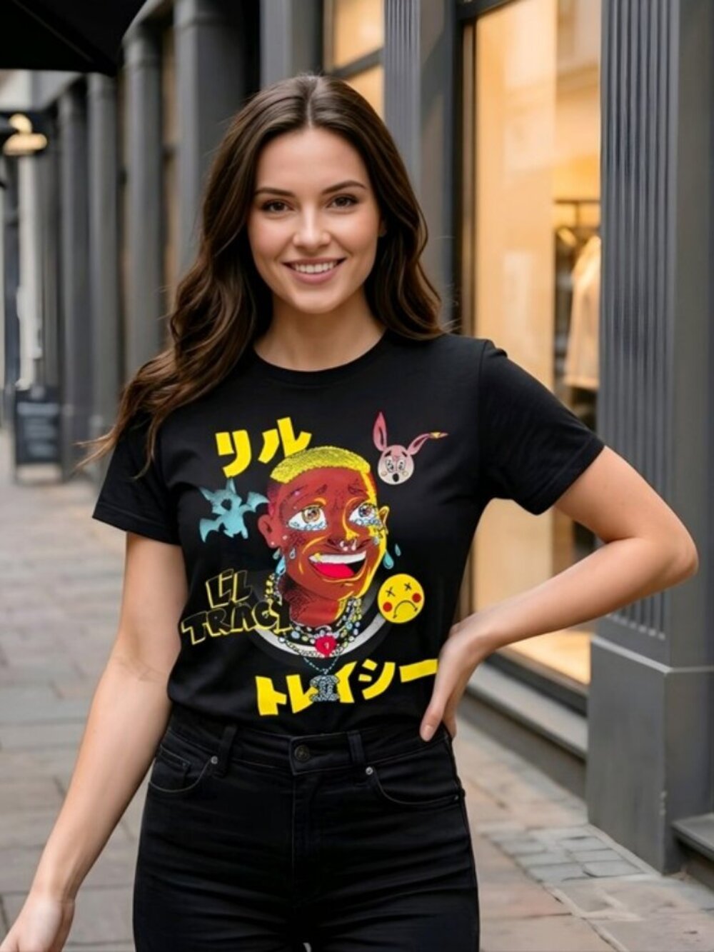 Gildan ✦ Lil Tracy Anime Cartoon Art Tee ✦ Black Cotton Crew Neck Streetwear S